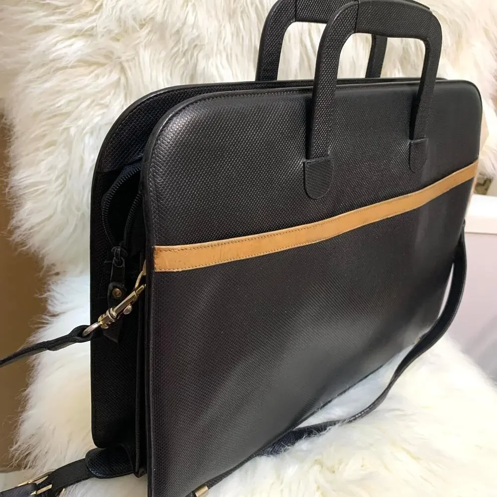 MARK CROSS Vintage Black Cross Hatch Analine Leather Briefbag Briefcase MI ITALY